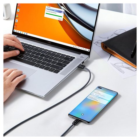USB кабель Baseus Dynamic Series, USB тип-C, USB тип-A, 100 см, 100 Вт, серый, в нейлоновой оплетке, #CALD000616 Превью 1
