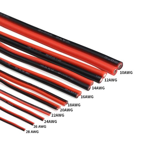 Провод в силиконовой изоляции 2x24AWG, 0,25 мм², 1 м, черный, красный, UL3135 Превью 1
