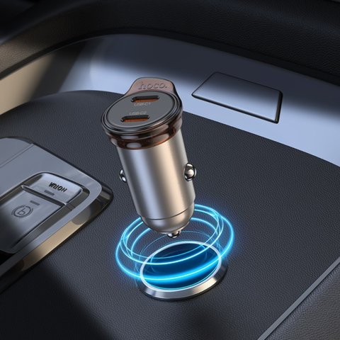 Автомобильное зарядное устройство Hoco NZ16B, черное, Power Delivery (PD), c кабелем USB тип-C к Lightning для Apple, 45 Вт, 2 порта, 12-24 B, #6942007644785 Превью 5