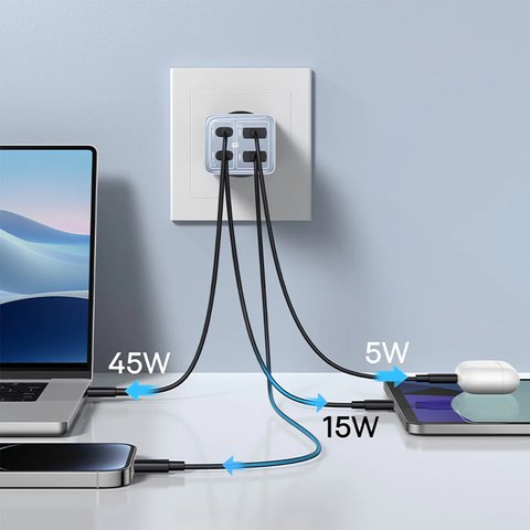 Mains Charger Baseus GaN6 Pro, (65 W, Power Delivery (PD), Fast Charge, blue, 4 output) #P10162701313-00 Preview 3
