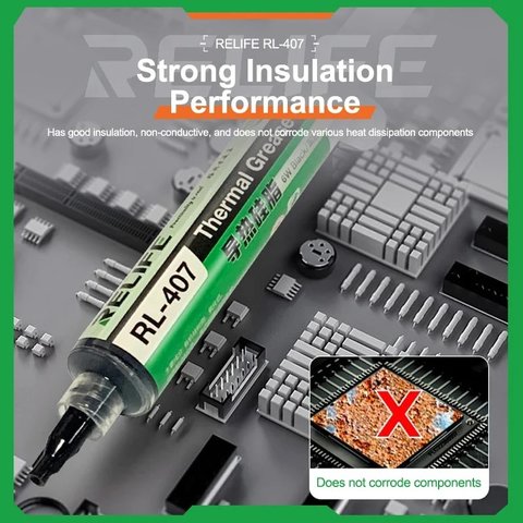 Thermal Compound RELIFE  RL-407 , (silicone, in a syringe, 20 ml, black, 6 Вт/м*К) Preview 3