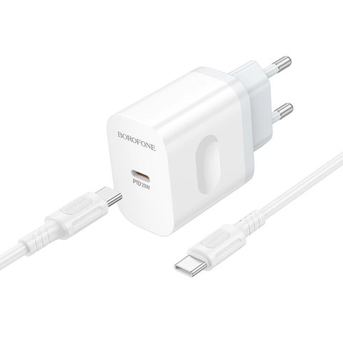 Adaptador de red Borofone BA99A, 20 W, Power Delivery (PD), blanco, con cable USB tipo C - USB tipo C, 1 puerto, #6941991121371 Vista previa  1