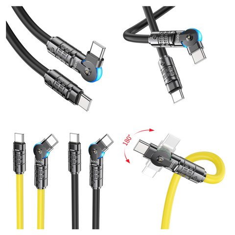USB кабель Hoco U118, 2xUSB тип-C, 120 см, 60 Вт, 3 A, черный, с поворотным коннектором, с индикатором, #6942007603447 Превью 1