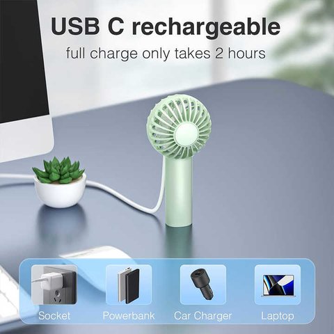 Вентилятор DC03, бежевий, ручний, настільний, з акумулятором, USB тип-C Прев'ю 4