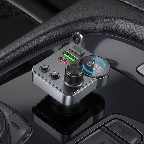 FM-трансмиттер Hoco E86, черный, с кнопкой, с дисплеем, USB тип-C, USB тип-A, 3 порта, 48 Вт, Quick Charge, Power Delivery (PD), #6942007646956 Превью 3